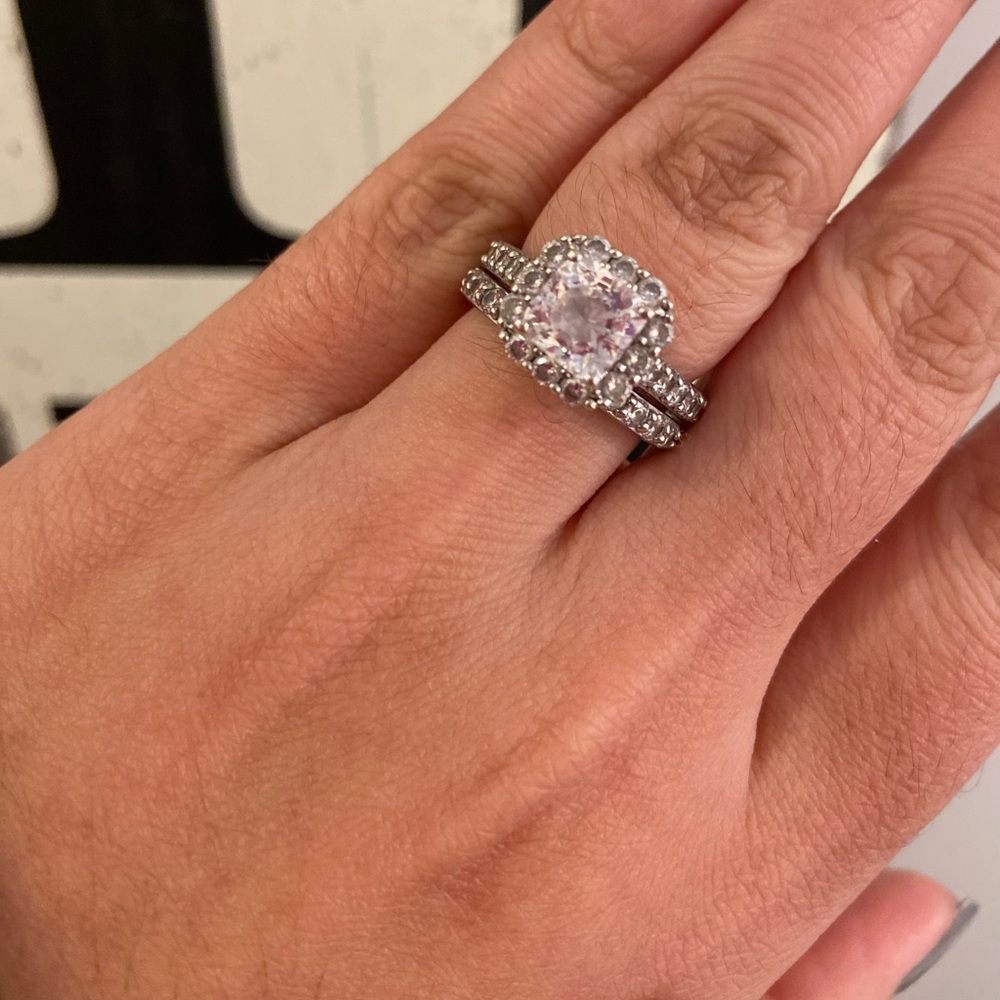 .925 Silver Halo Bridal Ring Set (2)